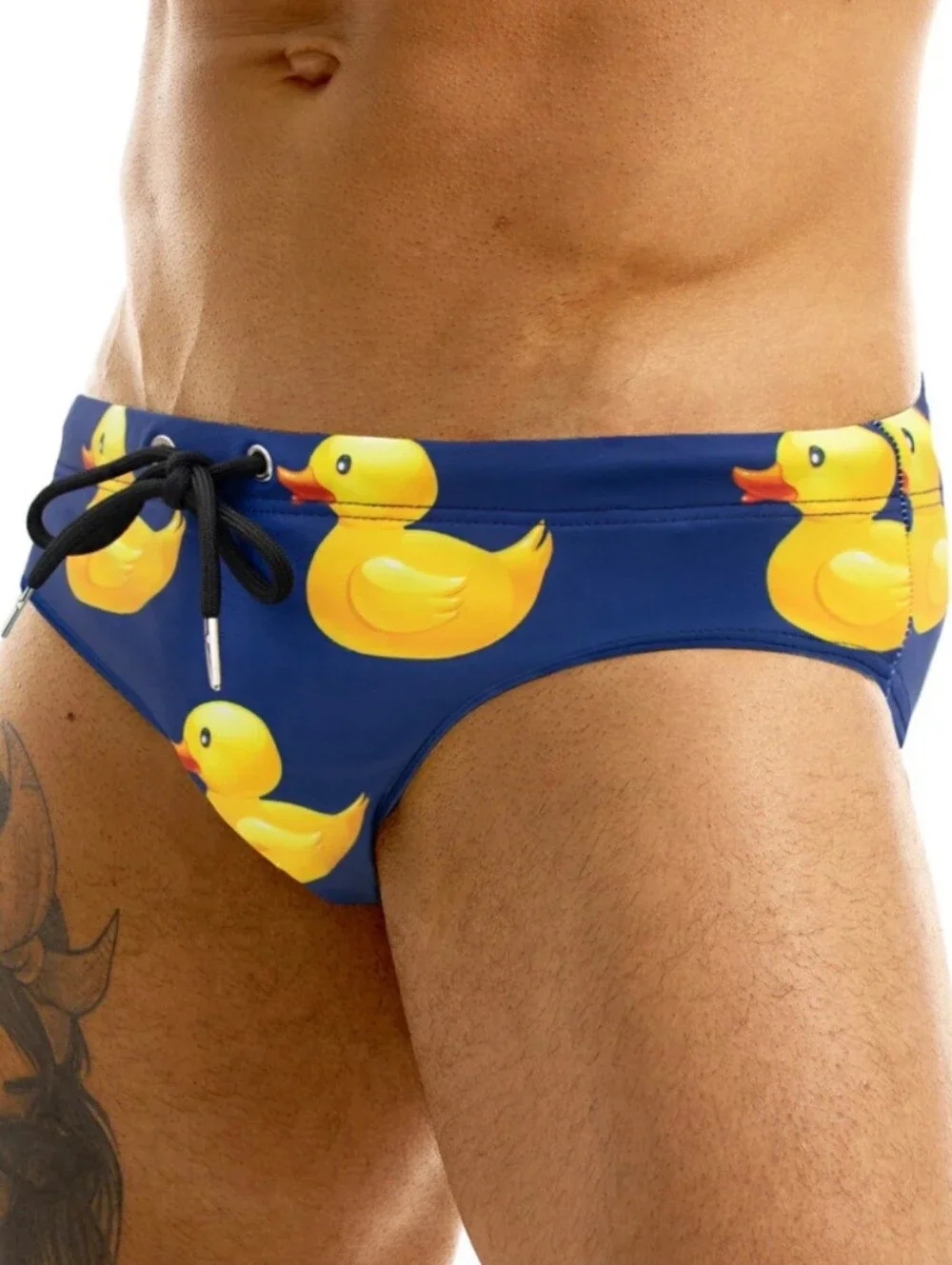NWOT Mizokwear Men's Navy Blue Rubber Ducky Swim Brief Drawstring Size Medium.